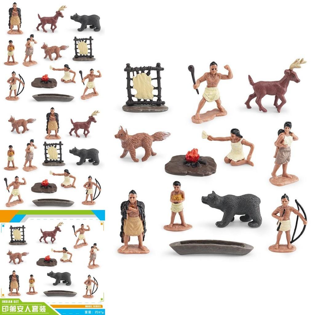 Detailed Plastic Indian Model Collection Of 12 Figures Including Chief And Warrior