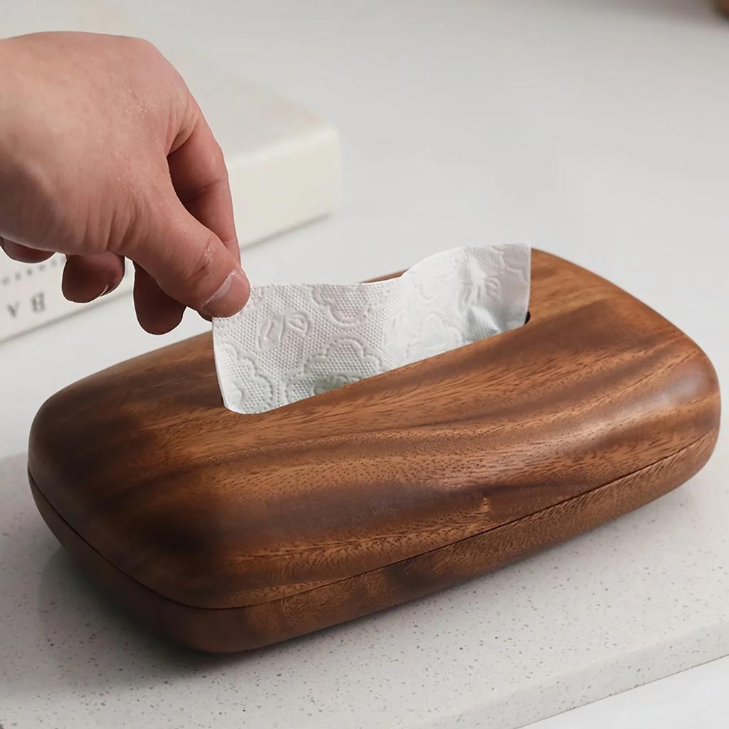 Walnut Tissue Box Cover - Modern Vintage Design, Premium Wood, for Desk & Bathroom Decor. Easy Refill, Polished Finish.