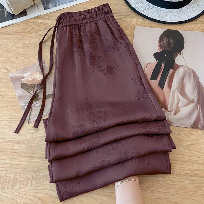 

Брюки палаццо из ацетата и ледяного шелка в китайском стиле для женщин на лето, новые, высокого класса, маленькие прохладные брюки, прямые XXL