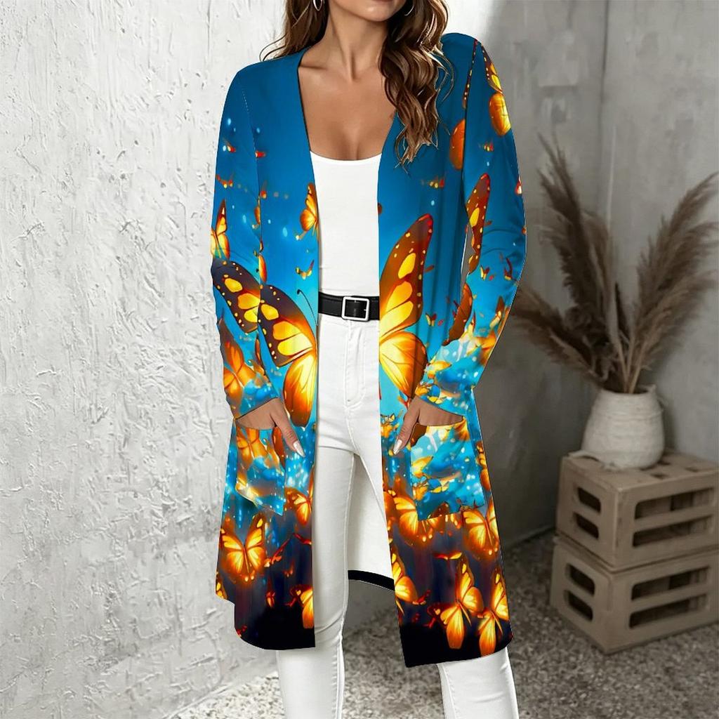 Plus Size Women Long Sleeve Open Front Loose Outerwear Casual Fashion Cardigan Jacket