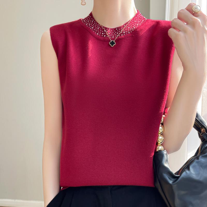 24 Frühling und Sommer neues dünnes Imitat-Sweatshirt Damen Strick-Unterhemd ärmellose Weste Damen Rundhals innen