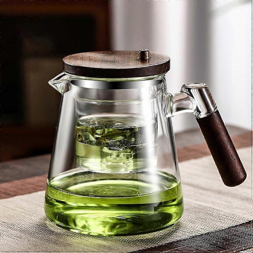 Tea Pot Press Teapot With Strainer Wooden Handle 750ml For Loose Tea Tea Water Separation Gray Transparent