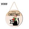 Rustic Christmas Wall Art Hanging Sign, Round Wooden Welcome Cute Dog Gingerbread Retro Holiday Wood Plaque Man Sign for Front Door Porch Decor