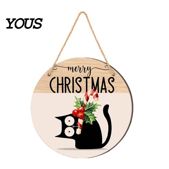 Rustic Christmas Wall Art Hanging Sign, Round Wooden Welcome Cute Dog Gingerbread Retro Holiday Wood Plaque Man Sign for Front Door Porch Decor
