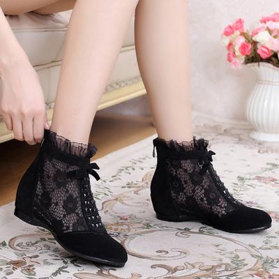 Bottes d'été tendance pour femme Cheville Talon plat Maille Augmentant la hauteur Chaussures décontractées Cuir véritable Grande taille
