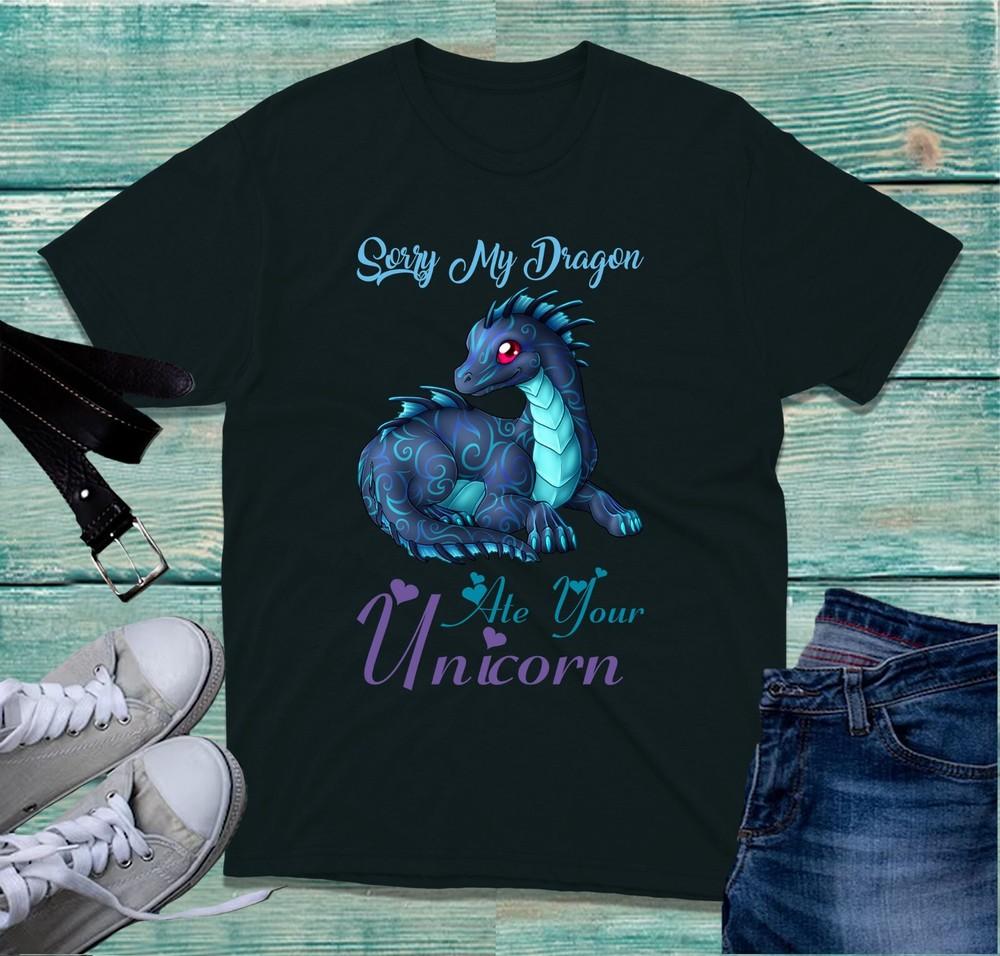 Entschuldigung Mein Drache Hat Dein Einhorn Gefressen T-Shirt Drachenliebhaber Lustiges Einhorn Unisex Oberteil