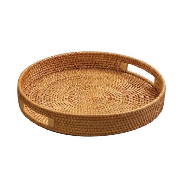 Stilvolles rundes Weiden Tablett mit Griffen für Mehrzweckgebrauch in Küchenbedarf, Esszimmer- oder Wohnzimmerorganisation