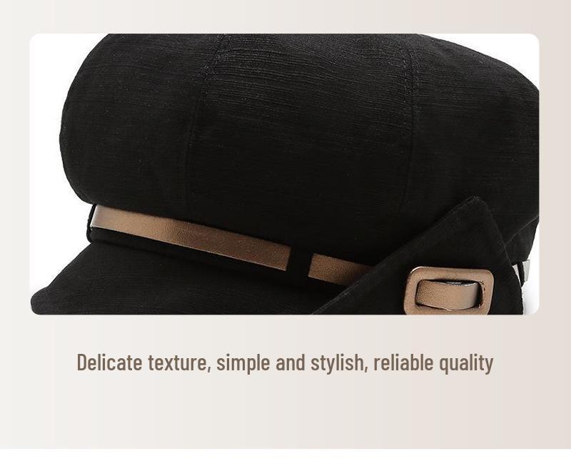 Korean Style Face-Slimming Octagonal Beret for Large Heads - Fashionable, Versatile, Small-Brim Fisherman Hat for Spring and Autumn