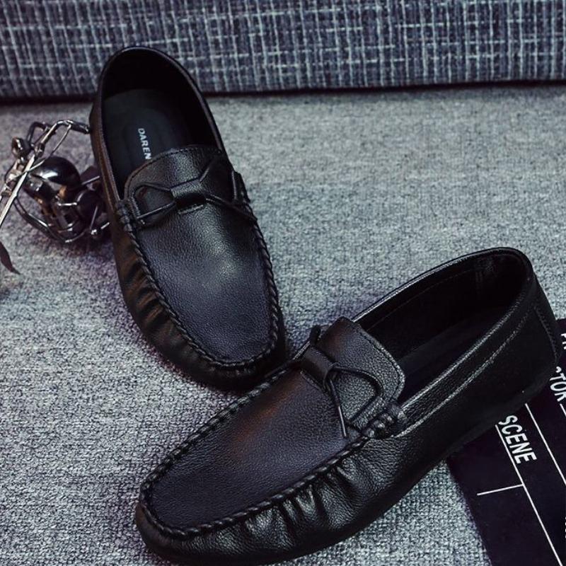 Black Breathable Man Casual Shoe Slip-on 2025 Trend Pu Elegant Classic Original Social Retro New In Common Leather Shoes for Men