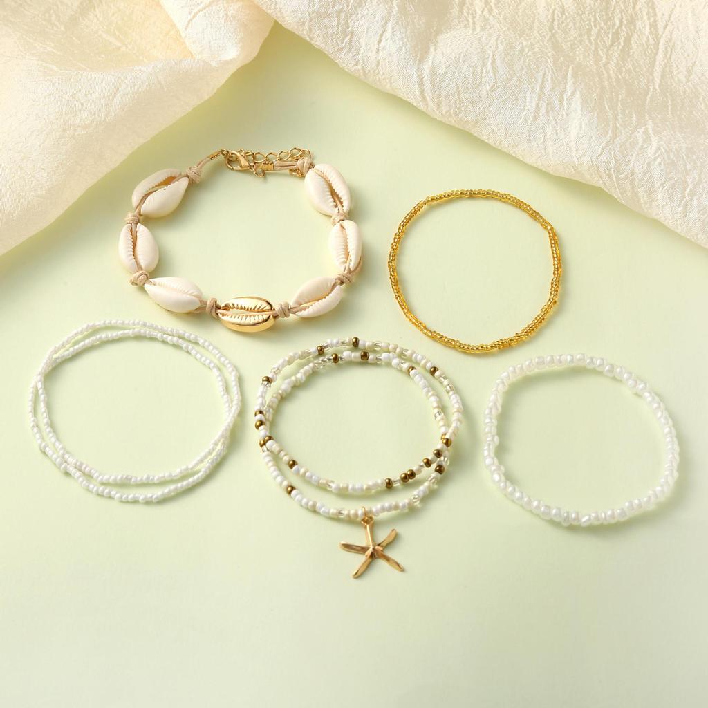 2PCS Summer Beach Anklet Handwoven Adjustable Shell Glass Bead Jewelry For Men Women Stackable Bohemian Vacation Accessories