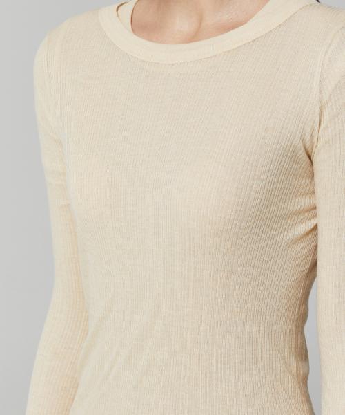 LADY VOLUME Cutting Line Slim Knit T-Shirt_Beige