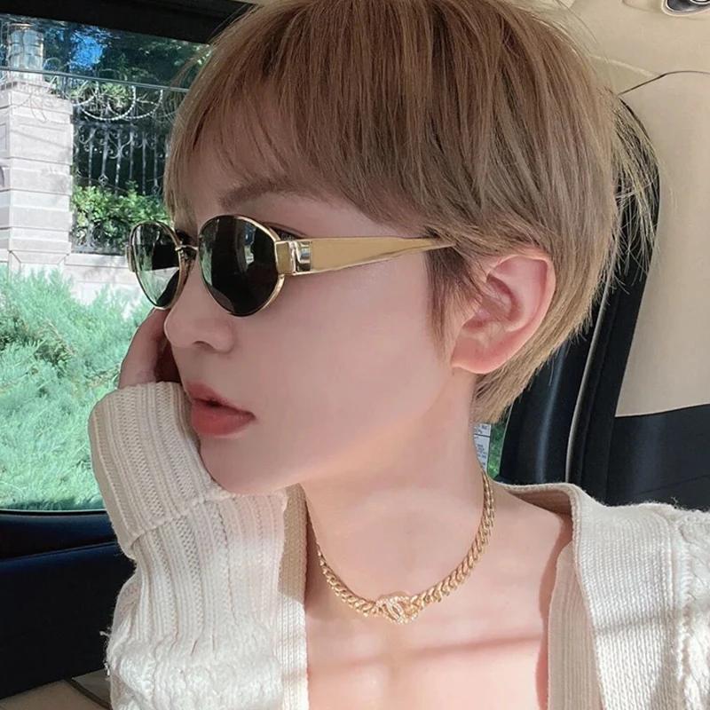 UV400 Sunglasses For Women Men Fashion Oval Sun Glasses Alloy Frame Eyewear
