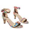 Bohemian High-heeled Sandals Women's Summer Flower Color Matching Open-toed Buckle Strap Thick-heeled Women's Shoes
