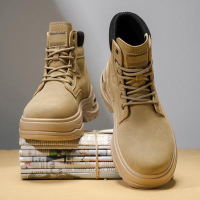 Neuer Herbst-Winter-Stil Runde Spitze Flacher Absatz Einfarbig Große Größe Retro Hochwertig Herren Mittelhohe Waden-Arbeitsstiefel für den Außenbereich