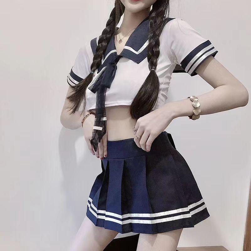 Women Cos Sexy Short Skirt Erotic Lingerie Japanese School Uniform Crotchless Cosplay Lingerie Set Jk Mini Baby Doll Dress