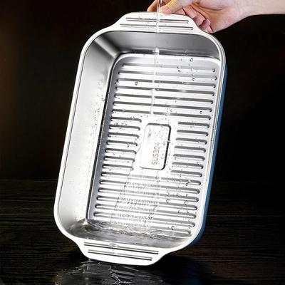 Assadeira de Aço Inoxidável de Grande Capacidade Retangular Pratos para Assar Peixe Tanto Fogão a Gás quanto Indução Churrasco Frito Bandeja para Alimentos de Carne Bovina