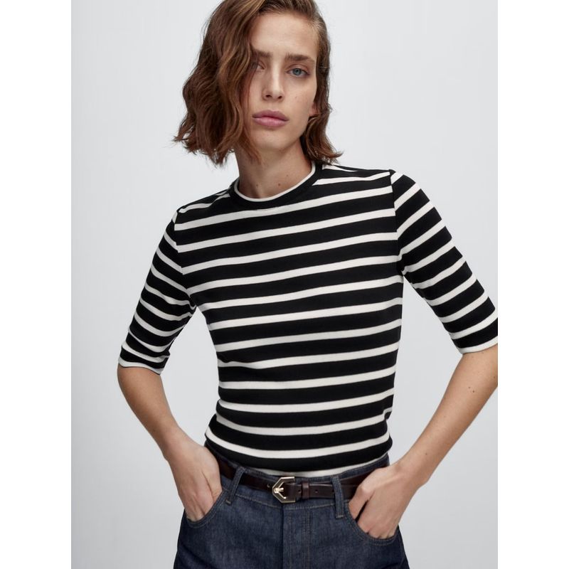 MD Women's Clothing 2024 Spring New Casual Version Half Length Short Sleeve Stripes Cotton T-shirt 06826560800