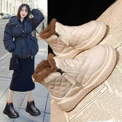 Dicke Sohle Rutschfeste Schneestiefel Damen Winter Fleecegefüttert Verdickend Thermisch Baumwollschuhe Muffinsohle Leichte Freizeitstiefel
