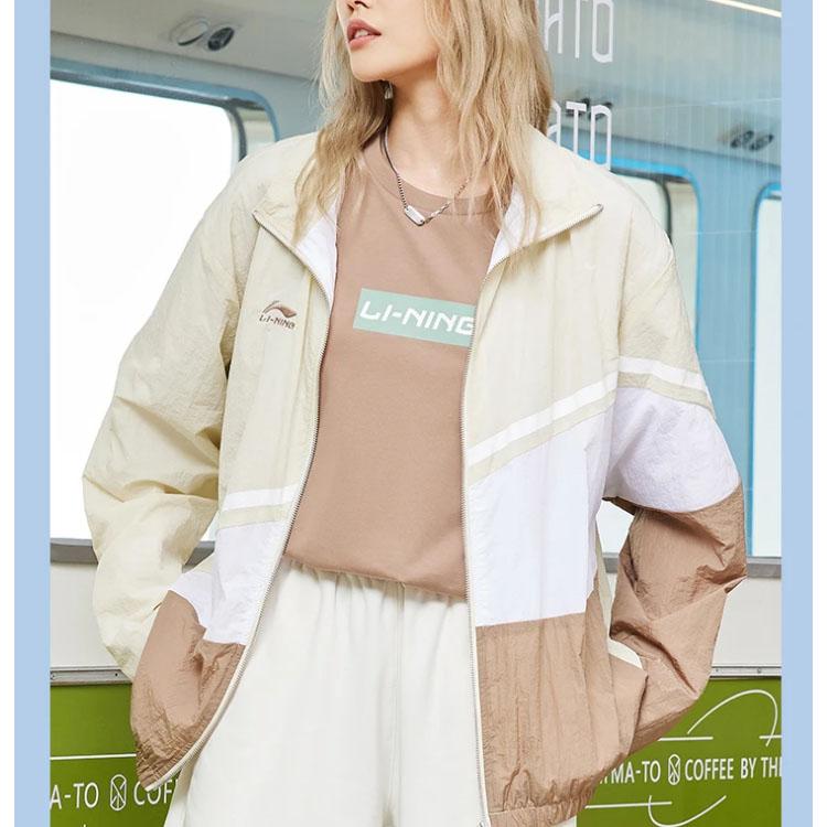Li-Ning Color Block Logo Loose Fit Stand Collar Jacket Unisex Jacket Bone-White AJDQ036-9