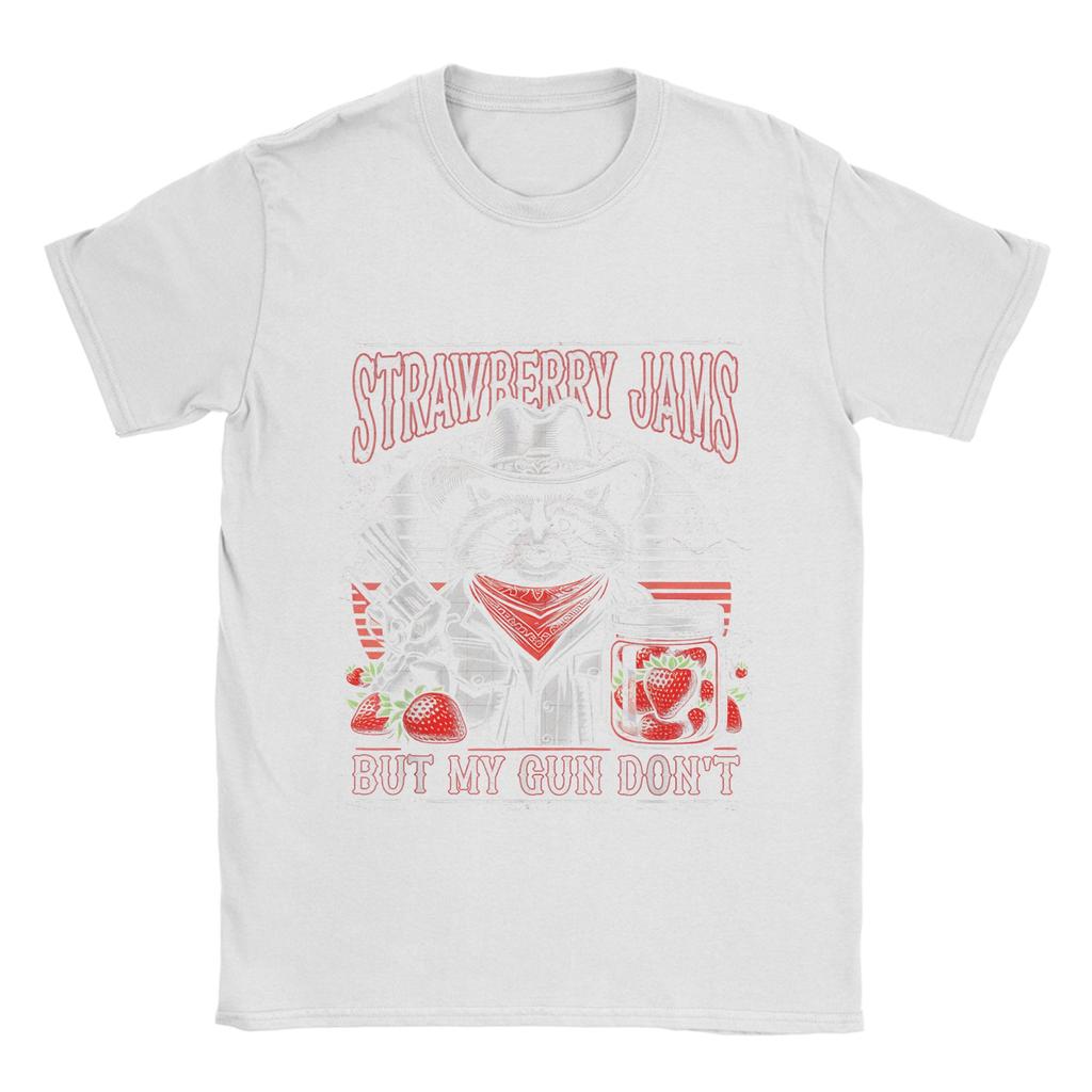 Men T-Shirts Strawberry Jams But My Don't Funny Raccoon Vintage  Tees Short Sleeve  T Shirts Round Collar Clothes Gift Idea