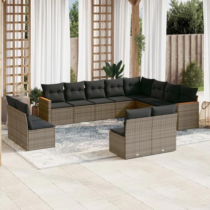 VidaXL Garden Lounge Set with Cushions 12 Pcs, Patio Sofas, Patio Furniture Set, Outdoor Furniture, Grey 3226473