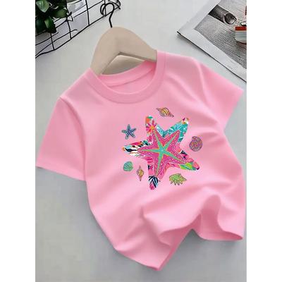 Taglie Europee T-shirt a Maniche Corte per Bambini Estate Nuovo Cartone Animato Pattern Stella Marina Conchiglia Carino - Abbigliamento a Mezza Manica per Bambine