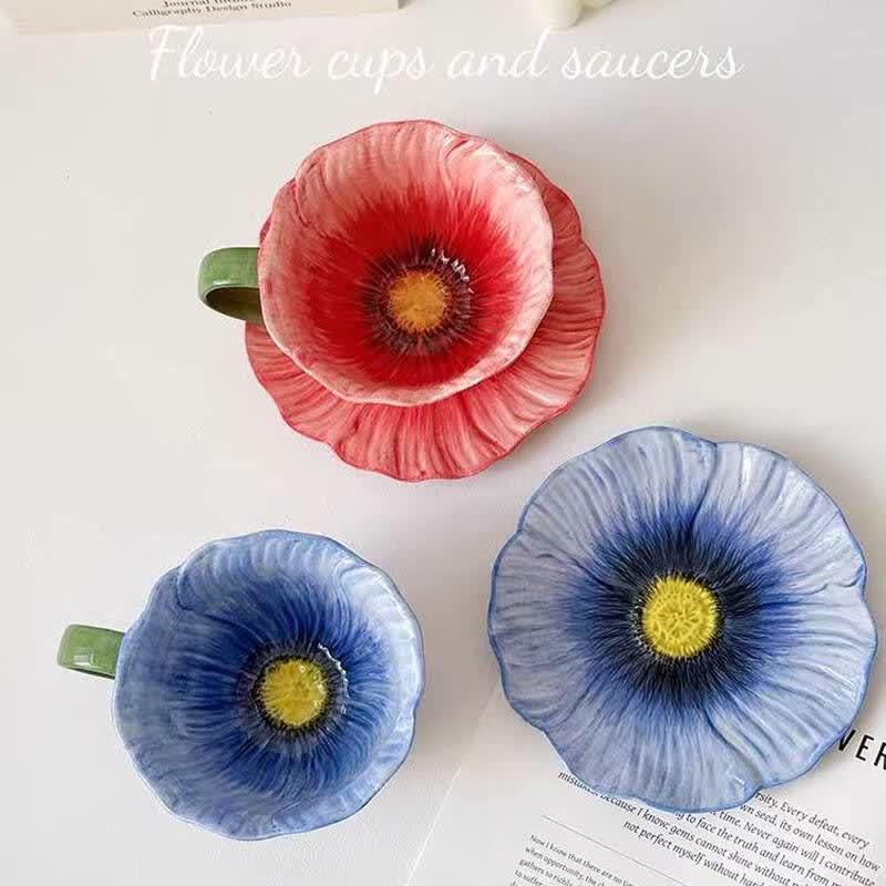 Qiwei Keramik Mohnblumen Kaffeebecher & Untertasse Geschenkset