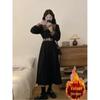 Plus Size Color Block Velvet Corduroy Dress - Retro Long Sleeve, Waist-Cinched Skirt for Autumn/Winter
