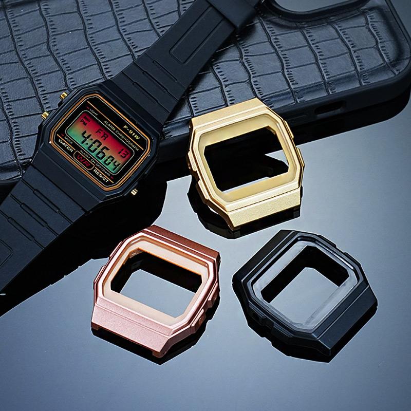 Accesorii Carcasă Ceas F91 Kit Modificare Pentru Casio F-91WM F-91WS F91W Carcasă de Înlocuire Rășină Bezel Silicon Curea Ceas Negru Bărbați Femei