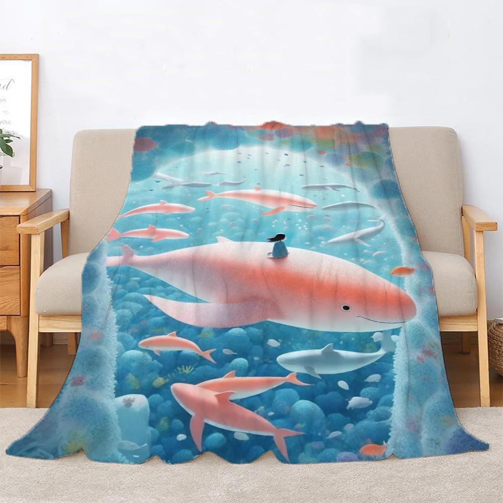 The Whale At the Bottom of the Sea Fluffy Soft Blankets Sofa Decoration Bed Blanket 150cm X 200cm Home Interior Beach Towel Knee