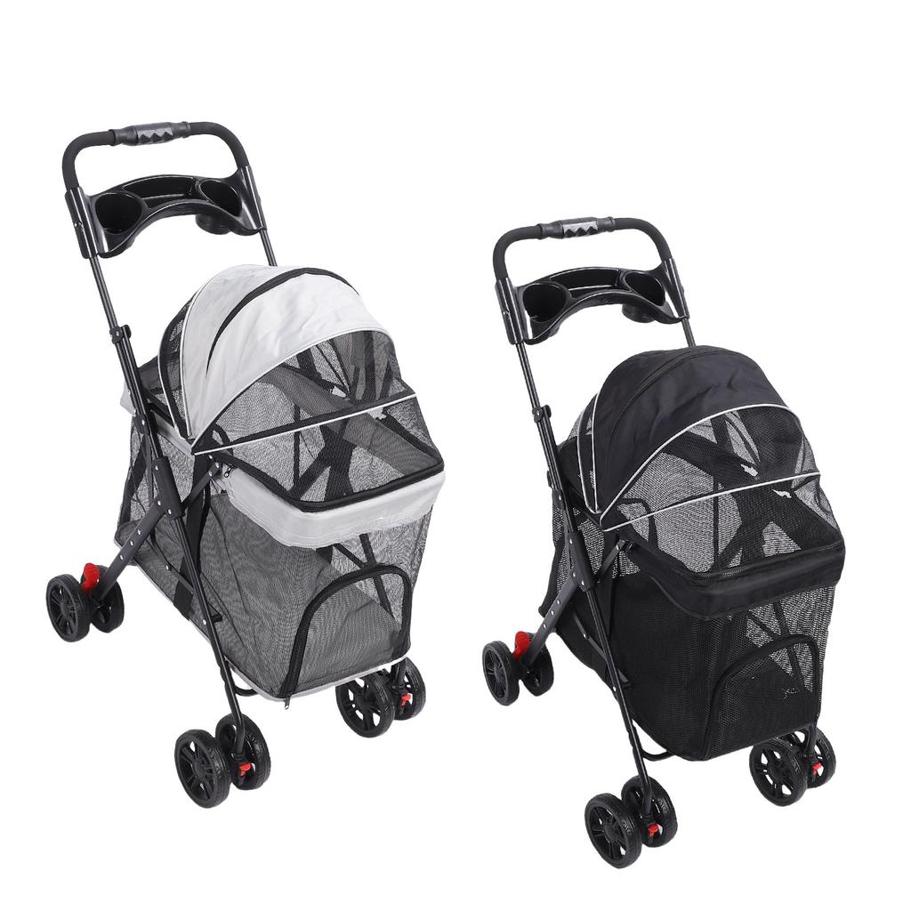 Pet Stroller One Click Folding Cat Stroller 4 Wheels Dog Wagon with Sun Shades and Cup Holder for Travel