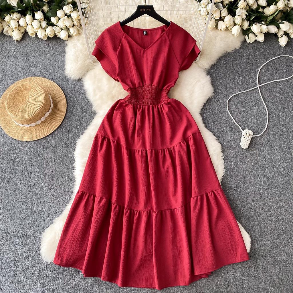 Women's Vintage Hepburn Style Dress Pleated Waist Light Luxury Temperament Swing Long Dress