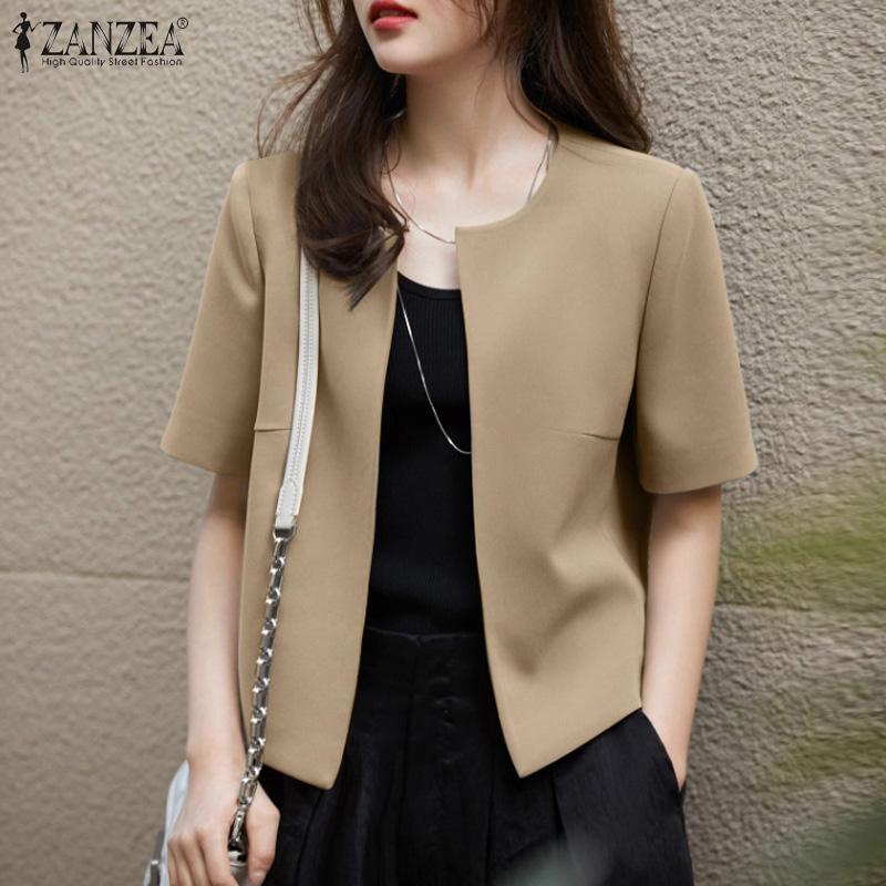 ZANZEA Women Casual O-neck Solid Color Short Sleeve Blouse