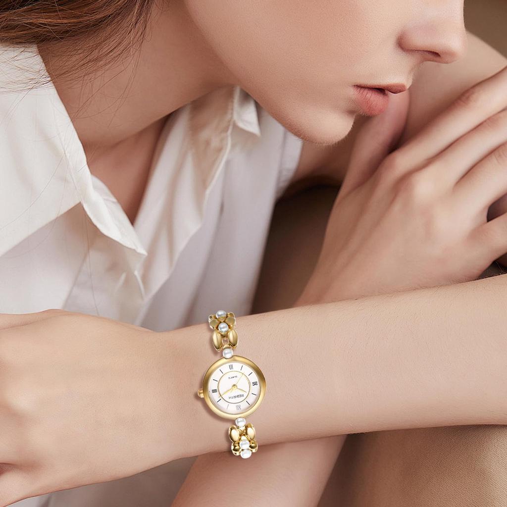 Wasserdichte Perlenuhr mit römischem Analog-Armband, stilvoll, Modeuhr für Damen, perfekt für oder als Geschenk für sie, Niedlich, Damen-Ziffern,