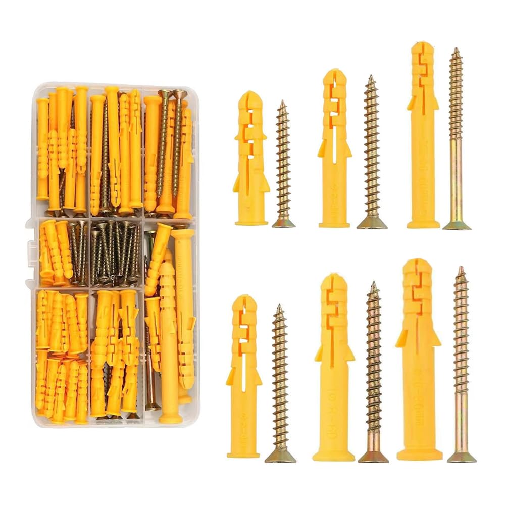 

CHANGJIQ Board Anchor, Screw Set, 6 Sizes, 88-Piece Set, Drywall Anchor Kit, Tapping Screws, помаранчевий