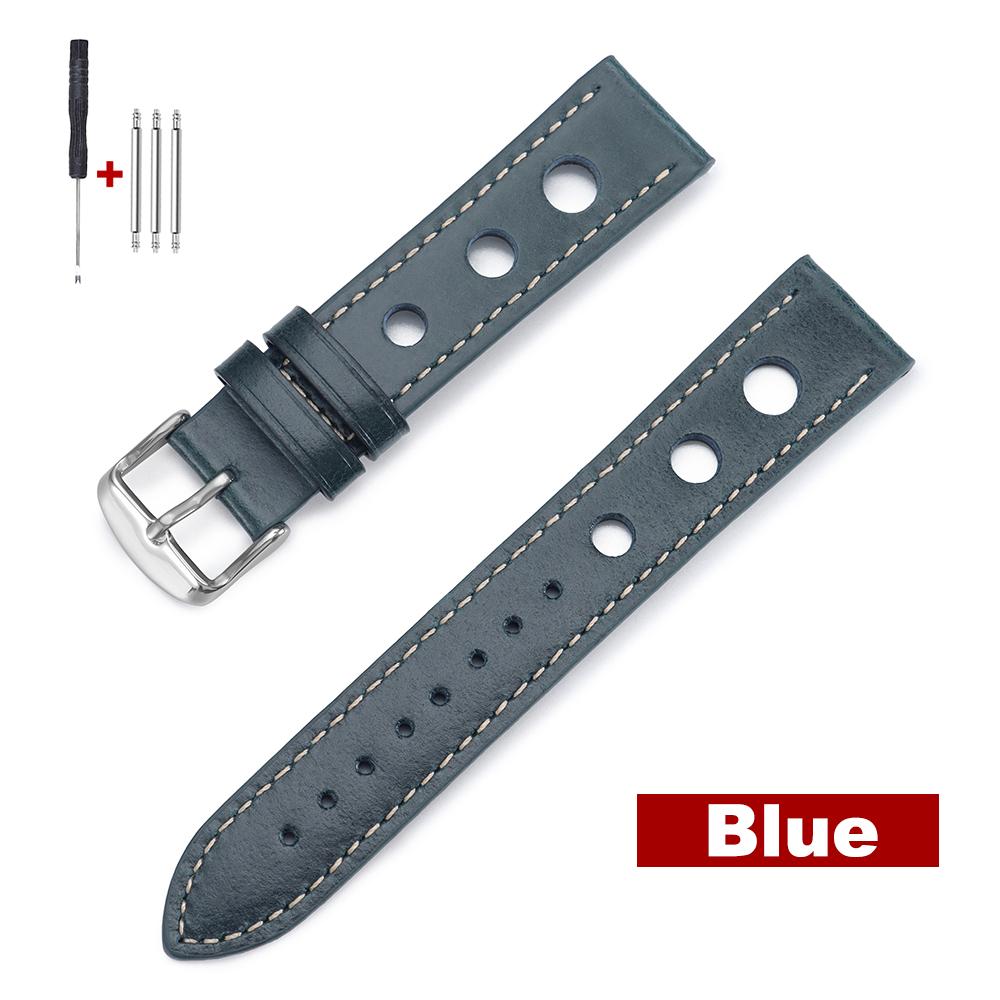 20mm 22mm Breathable Vintage Leather Watch Band for Omega Oil Wax Cowhide Straps Sport Bracelets Men's Brown Black Red Wristband