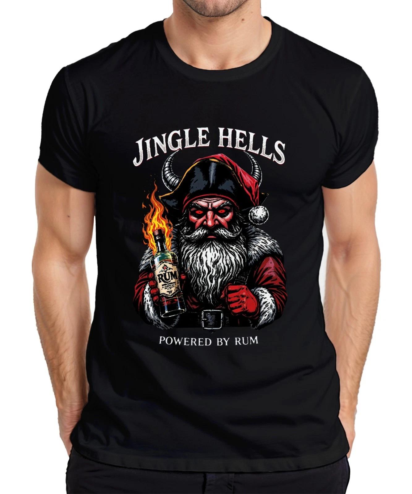 Jingle Hells Powered by Rum Santa horned flaming bottle Christmas Herren T-Shirt XXXL