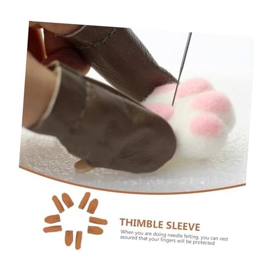 SEWACC Felt Finger Protector Finger Cot Thimble PU Leather Set of 10 Thumb Finger Wool Felt Handicraft Sewing Embroidery Craft Tool Quilting Handmade