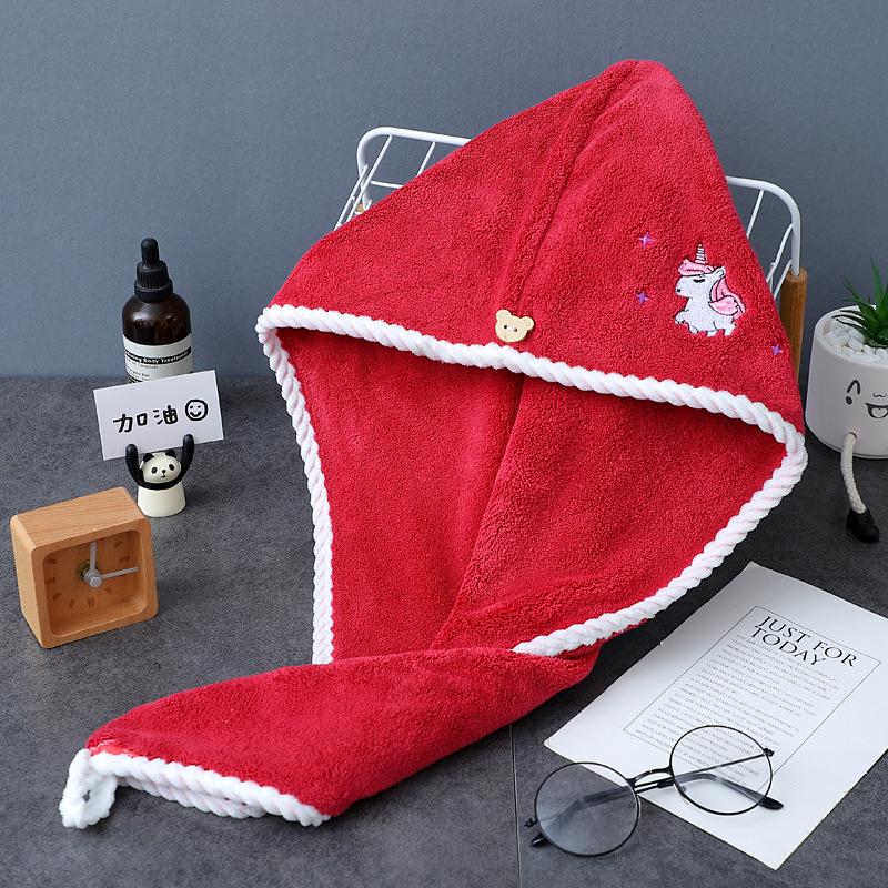 

Треугольное Вышитое Утолщенное Впитывающее Мягкое Удобное Мультяшное Милое Шапочка для Сушки Волос 25*65cm красный