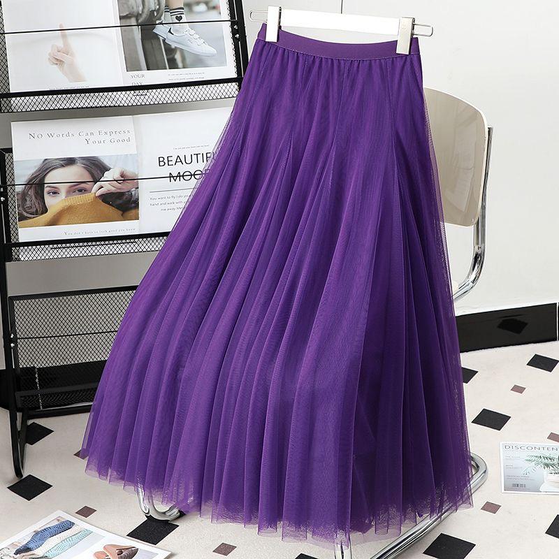 

Женская юбка миди из фиолетовой сетки с высокой талией - Юбка-солнце А-силуэта из тюля для бальных танцев и фотосессий XL90, Height 1.66m and above