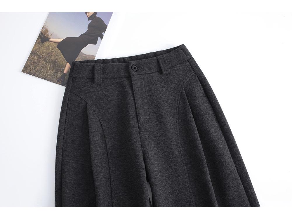 Mulberry Silk Wool Wide-Leg High Waist Pants for Women - Autumn/Winter Casual Drape with Velvet Lining.