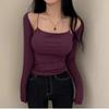 Korea New Style Pure Desire Sexy Off-The-Shoulder Two-Piece Illusionslims Women's Long Sleeve T-Shirt Versatile Smoot