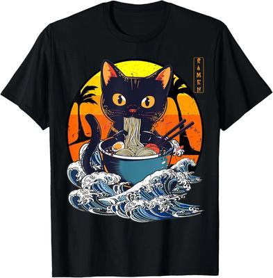 Funny Kawaii Cat Eating Ramen Noodles Japanese Art Anime T-Shirt Trend Gift