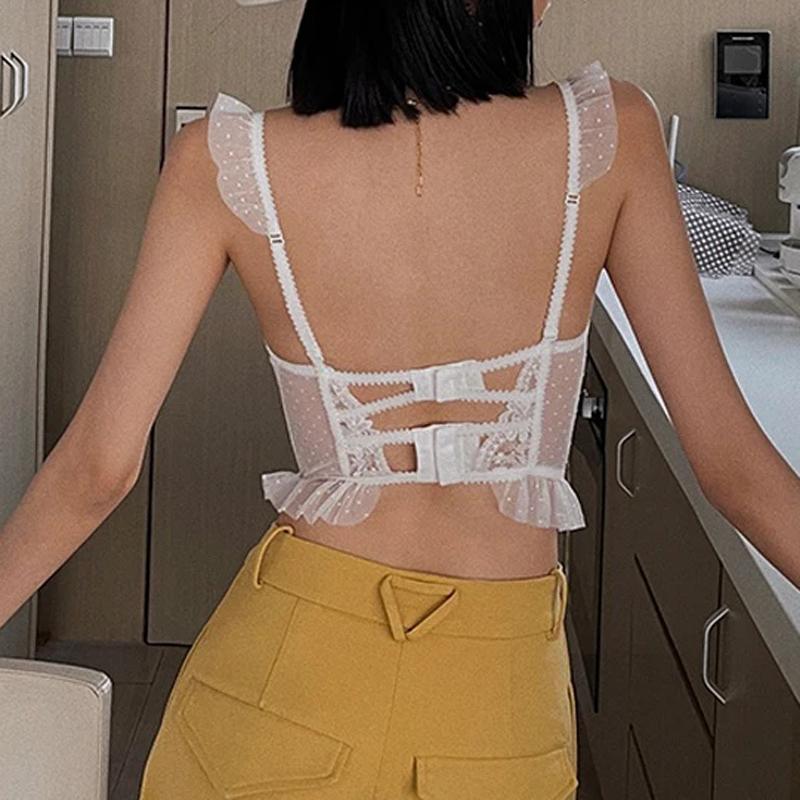 French Embroidery Lace Women's Bra Top Sweet Female Wedding White Bralette Vest Sexy Corset Bras Comfortable Intimates