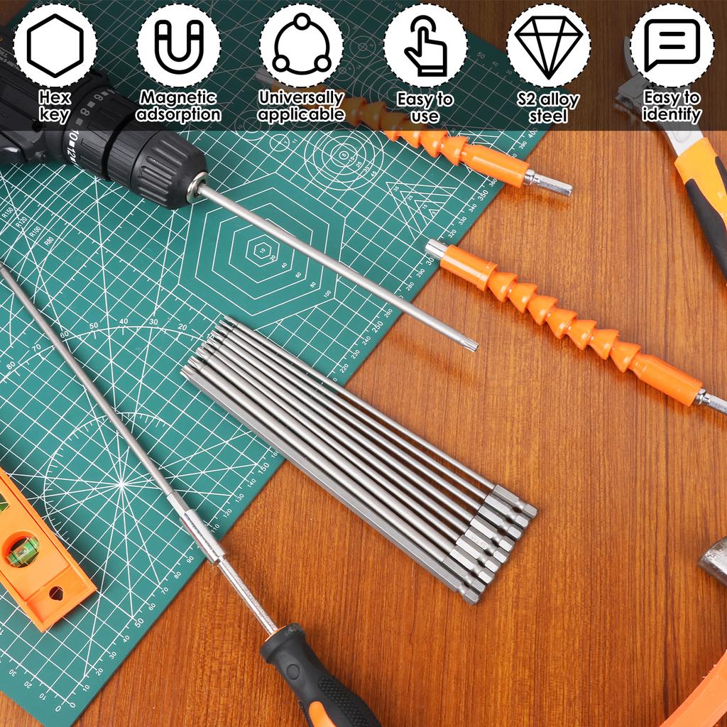 11Pcs Hex Head Allen Wrench Drill Bits Set Long Allen Screwdriver Bits Magnetic Tips 1/4 Inch Hex Key Screwdriver Socket Bit