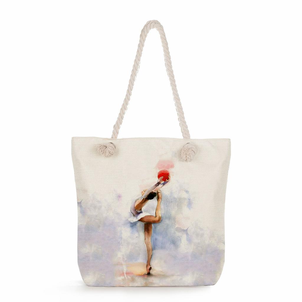 Multifunctional Gymnastics Printed Thick Rope Shoulder Beach Bag Casual Large Capacity Handbag 7600 KTB