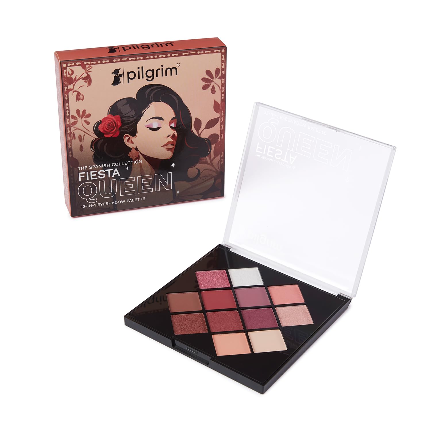 

Pilgrim Eyeshadow Fiesta Queen 12-in-1 Highly Pigmented Palette With Matte Shimmer Foil Shades Ultimate Glam 24 g