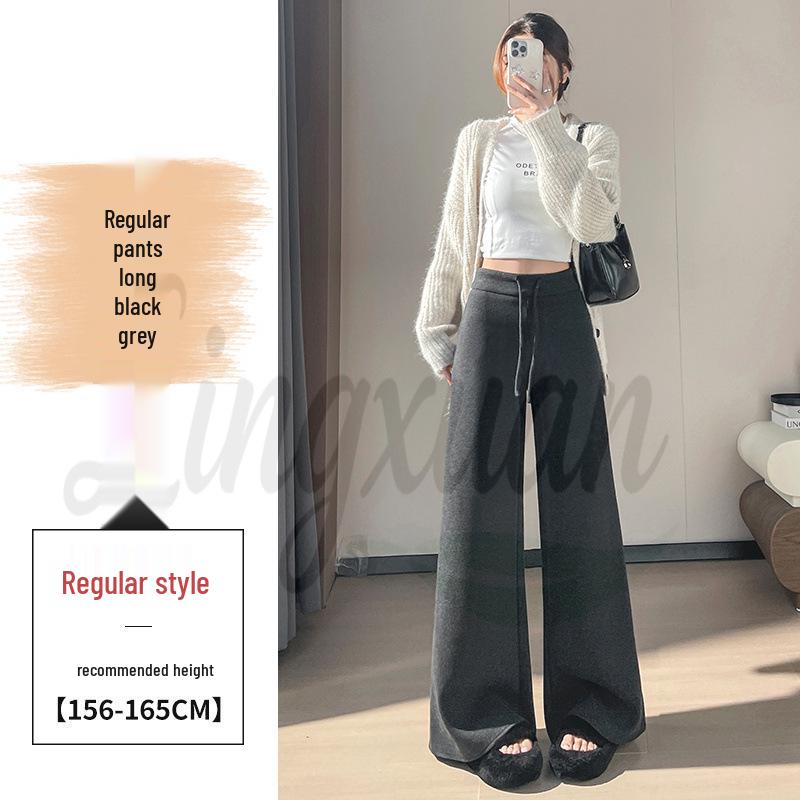 2026 Autumn/Winter High-Waisted Velvet Wool Flare Pants - Women's Floor-Length Casual Style