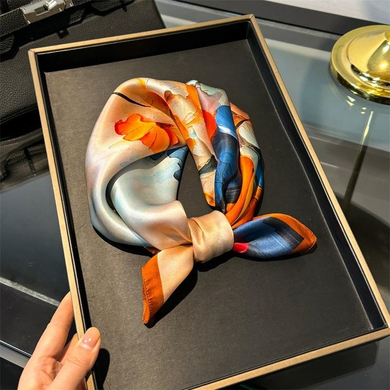 100% Pure Silk Scarf Women Neck Hair Band Foulard Square Small Headband  Fashion Print Neckerchief Scarves Bandana 53*53cm