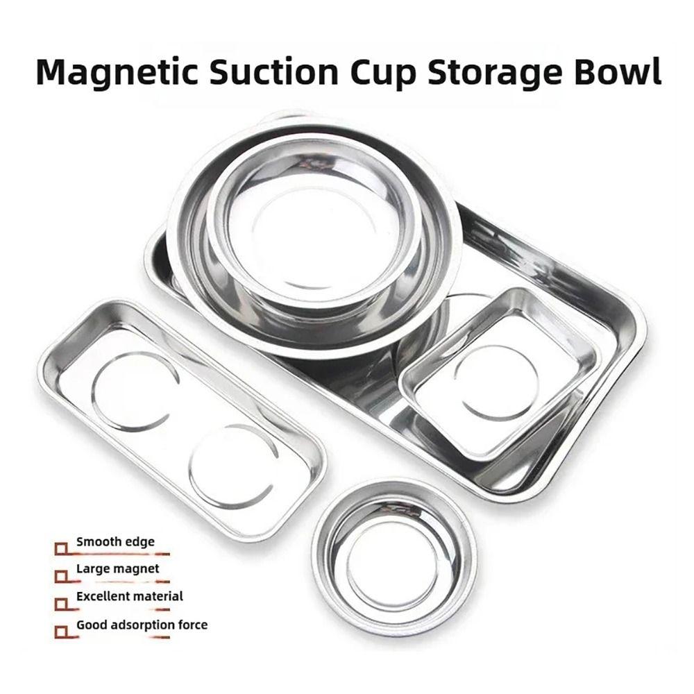 1Pcs Round Square Magnetic Parts Tray Silver Magnet Tool Organizer Stainless Steel Multifunctional Parts Bowl